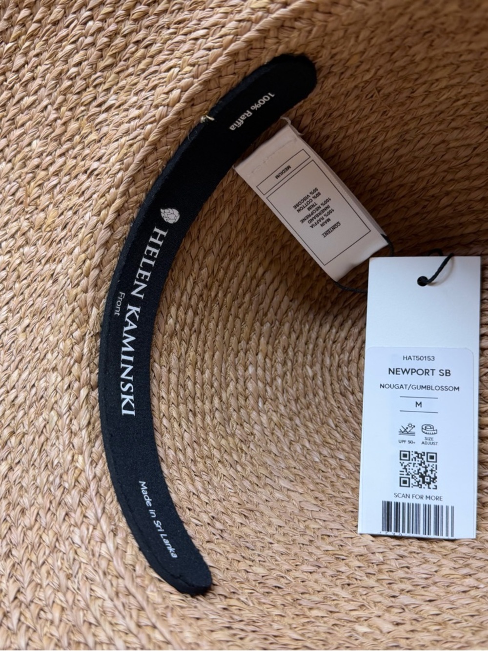 HELEN KAMINSKI NEWPORT SB RAFFIA WOMENS MEDIUM UPF 50 HAT NOUGAT/GUMBLOSSOM NEW - Picture 8 of 10